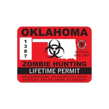 Red Oklahoma Zombie Hunting Permit Sticker Decal