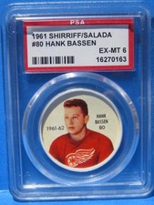 1961-62 Shirriff Hockey Coin #80, HANK BASSEN, Detroit Red Wings, PSA 6