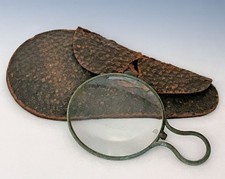 Antique Small Pocket Magnifier Magnifying Glass Optical Loupe w Leather Case
