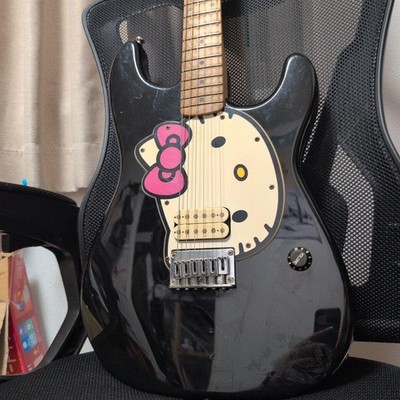 Fender Hello Kitty Black Stratocaster Electric Guitar Used, Needs Setup
