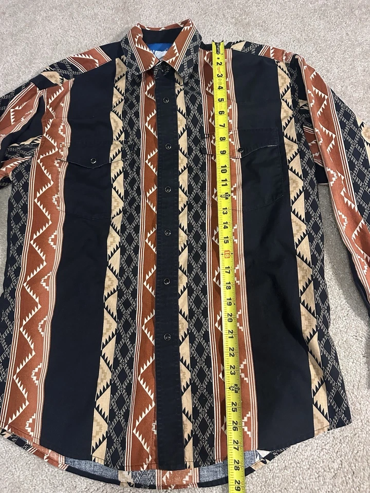Camisa Western Vintage Años 90 Wrangler Perla A Presión 2XL Suroeste Azteca Vaquero Tribal Foto 3 de 4