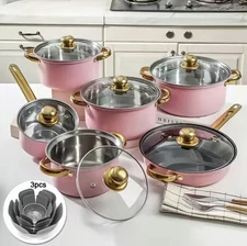 12-Piece Pots Pans Cookware Set Nonstick Toxin-Free Ceramic Dishwasher Safe NEW