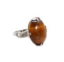 Antique Sterling Silver Hallmarked Tiger Eye Center Stone Cocktail Ring Size 7