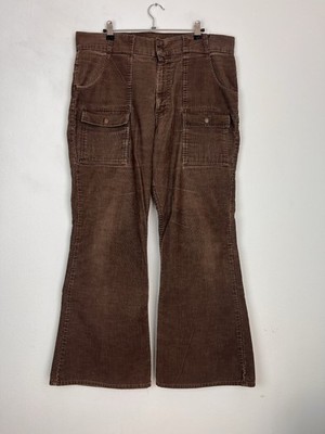Vintage Levi's Bush Pants Big E 70s Flares Corduroy Brown Sz 36 x 30
