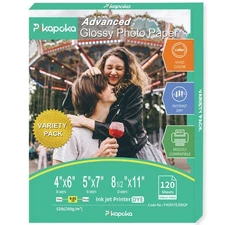 Glossy Photo Paper 4x6, 5x7, 8.5x11, 120 Variety Pack Bulk, Assorted Sizes, I...