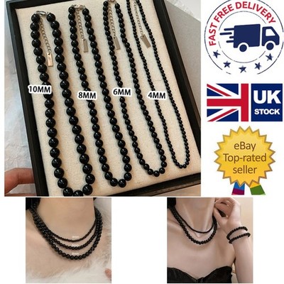 Perlen Choker Halskette - schwarze Perle Lagenlook Schmuck für Herren & Damen - 4 mm