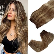 Sew in Hair Extensions Real Human Hair Ombre Chestnut Brown to Ash Blonde 12