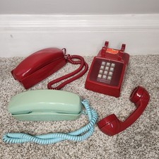 Vintage Lot Of 3 Corded Phone RED-RED-BLUE- Used