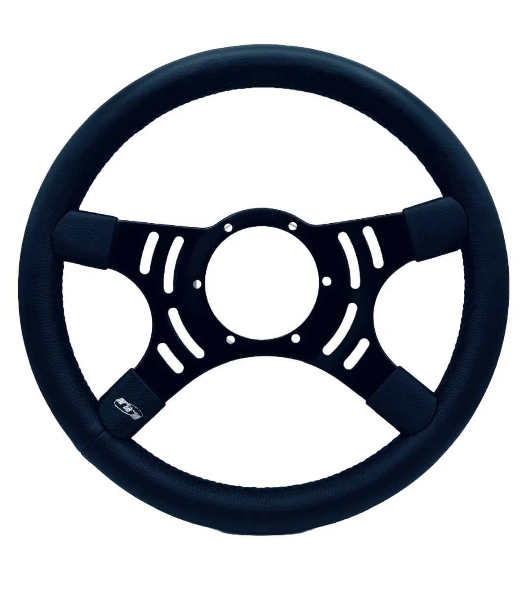 Mountney 4 Spoke 14"" Inch Black Leather Steering Wheel Black Semi-Dished Centre