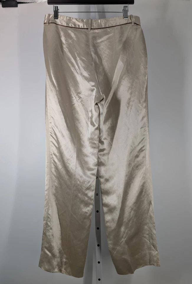 Banana Republic 2001 年春季金色亚麻人造丝金属阔腿裤 3230 — 第 3/4 张图片