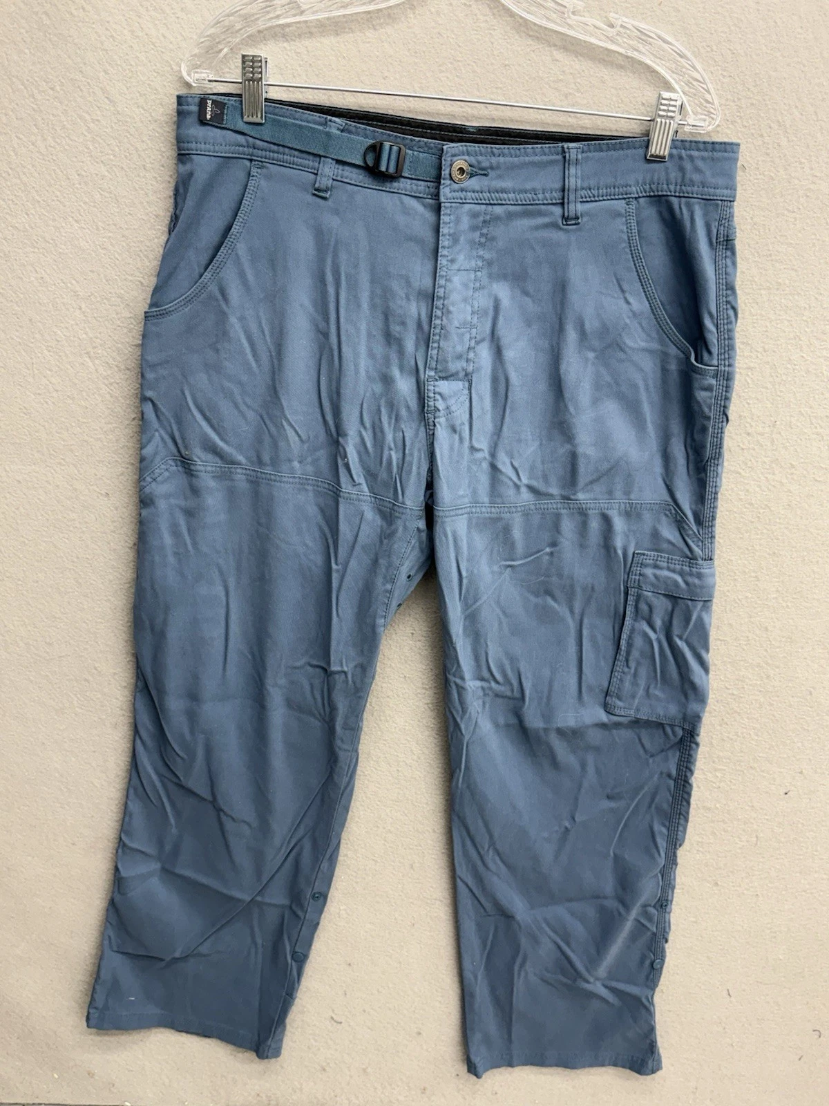 Prana Stretch Zion Straight Pants Men’s 35x30 Blue Belted Hiking Outdoor Nylon