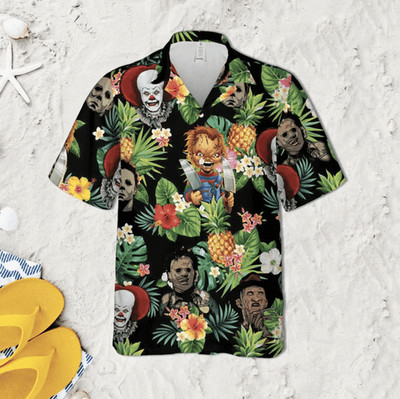 Tropical Killer Characters Halloween Casual Beach Hawaiian Shirt Full Size