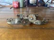Handmade Western Americana Engraved Metal Spurs with Decorative Inlays