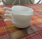 MILK GLASS SOUP BOWLS WITH HANDLES - MID CENTURY - SET OF 4 Vintage