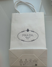 Prada Milano AUTHENTIC White Paper Logo Gift Bag w/ Rope Handles Medium