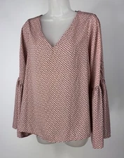 Sage Women's Blush Pink & Black Bell Sleeve Blouse Top Size Large