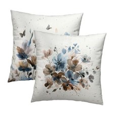 Floral Throw Pillow Covers Watercolor Blue 18" x 18" Pack of 2 Ink Art Floral