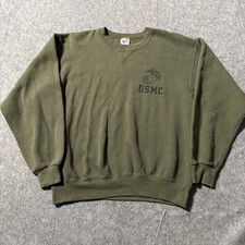 USMC Vintage 90s Soffe Military Olive Green Graphic Print Sweatshirt Mens Medium