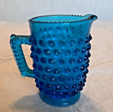 Vintage Fenton Blue Hobnail Glass Mini Pitcher 4"