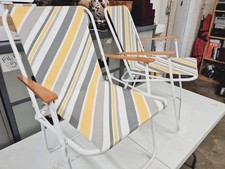Matching Pair of Vintage Retro Striped Folding Deck Chairs