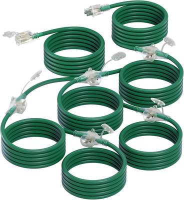 50FT Outdoor Extension Cord with Mutil Outlets Evenly Spaced 6 Outlets 16/3 SJTW