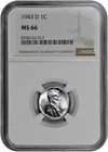 1943 D 1c Lincoln Steel Wheat Cent NGC Graded MS 66 in New Holder