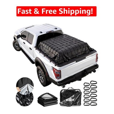 Durable Cargo Netting for Trucks, 4' x 6' Stretches to 8' x 12', All-Weather