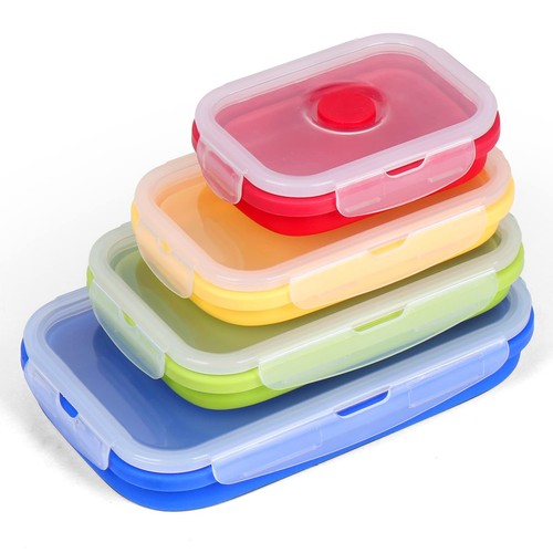 Set of 4 Collapsible Silicone Food Storage Container, Foldable Meal Prep Lunc...