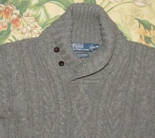 Vtg Polo RALPH LAUREN Shawl Lambswool Cable Knit Sweater XL