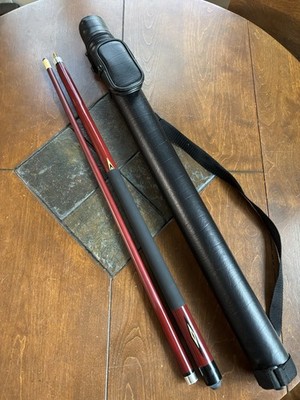 Vtg Sportscraft Pool Cue Billiard Stick Burgundy & Black 57'' 19.4Oz with Case