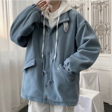 Men Hip Hop Hooded Coat Jacket Preppy Style Fake Two Piece Outerwear Streetwear