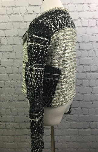 H & M Patchwork Tweed Jacket Black White Silver Cotton Blend Sz M - Picture 4 of 12