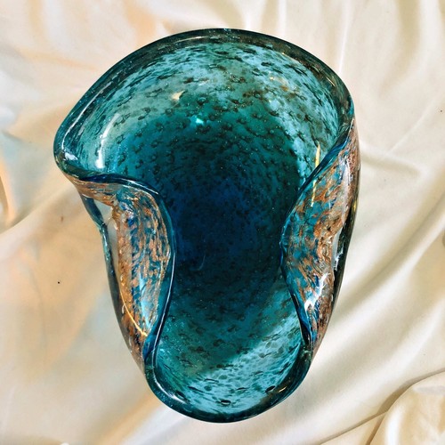 Vintage MURANO Art Glass Ashtray MCM Teal Blue and Gold ~ 3 pounds 15 ounces. - Picture 2 of 8