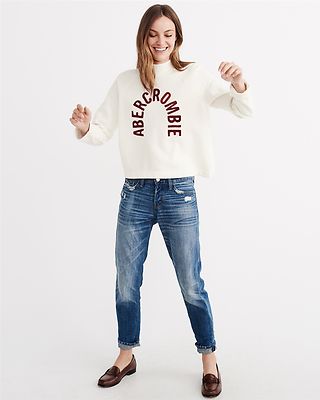 NEW Abercrombie Fitch Mock Neck Logo Crew Sweatshirt M Medium