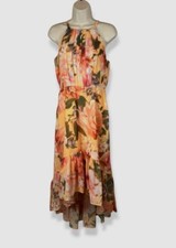 Vince Camuto Women's Yellow Floral-Print Halter Midi Dress Size 4
