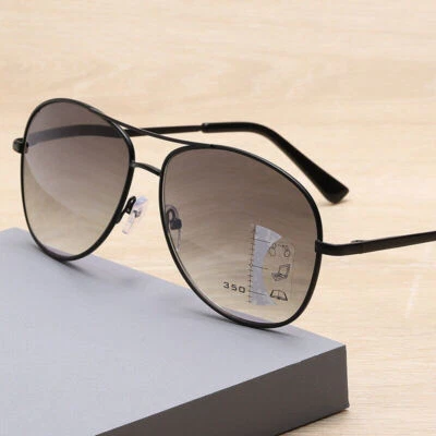 Progressive Multifocal Tint Classic Metal Reading glasses Pilot Sunglasses Grey