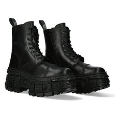Nuevas Botas Rock WALL083C-S5 Unisex Metálicas Cuero Negro Plataforma Botas Góticas