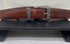 Brighton Full Grain Glove Lining Brown Leather Belt, Silver Buckle, 1 , Size 34