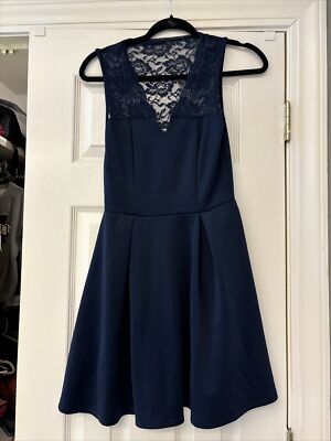 knee length dresses for ladies Charlotte Russe Dress - Navy Blue Floral Lace - Off Shoulder main image 0