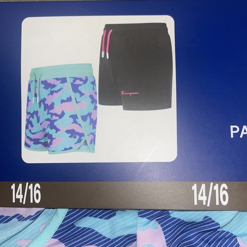 NWT Girl's CHAMPION 2 Pack Shorts camo/black logo Size 4 - Picture 2 of 2