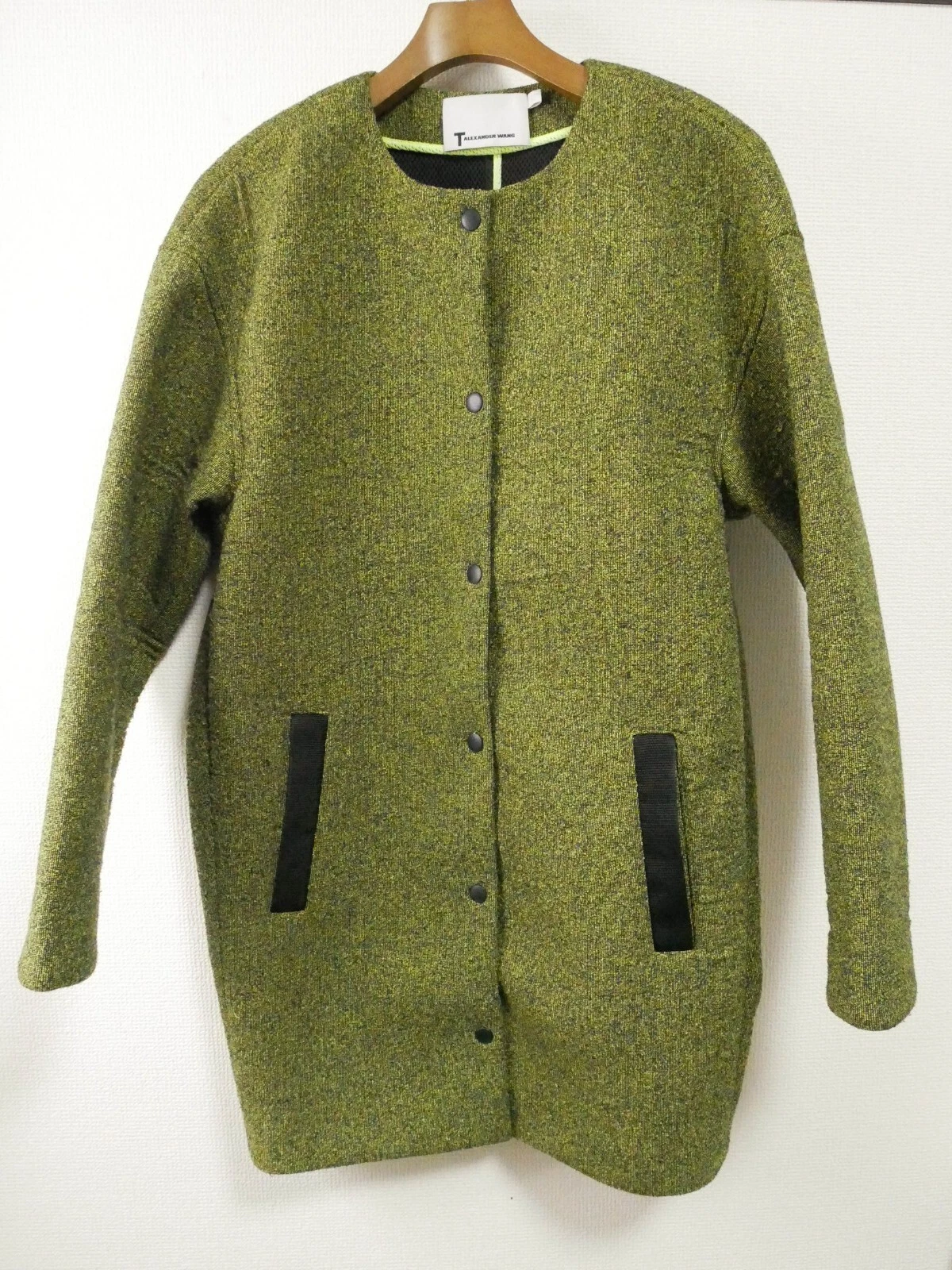 Alexander Wang Cappotto Senza Collari Lungo Verde Poliestere Taglia X Small #5059K