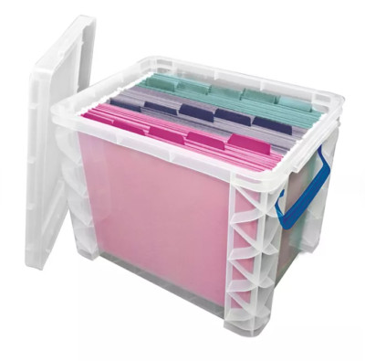 Super Stacker Storage or Hanging File Box with Blue Lid Locking Handles