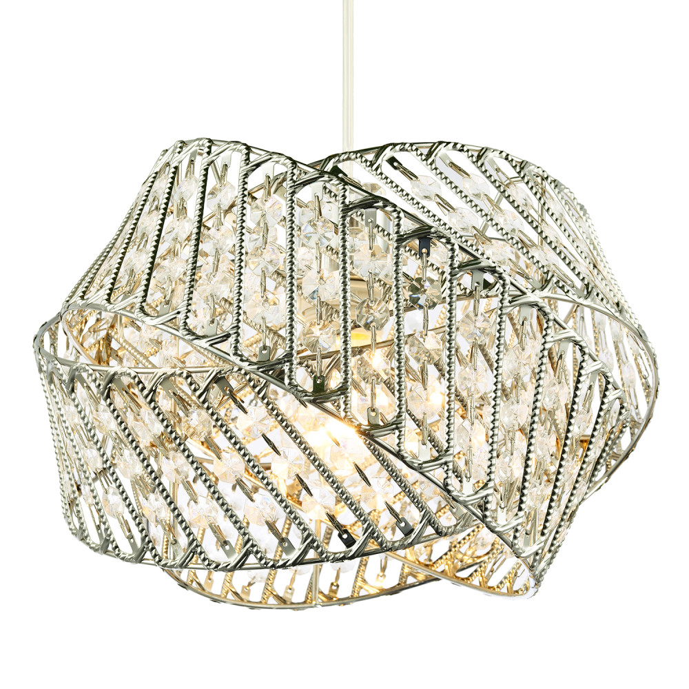 Designer Triple Ring Chrome Pendant Light Shade with Small Clear Acrylic Bead...