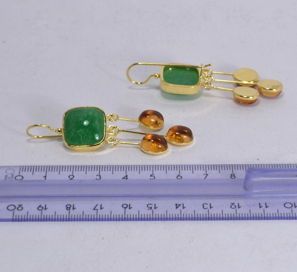 ORECCHINI ARGENTO DORATO CARRE GIADA 16 mm  OVALI CITRINO 8 x 10 mm  AGHT 0793 - - Immagine 3 di 3