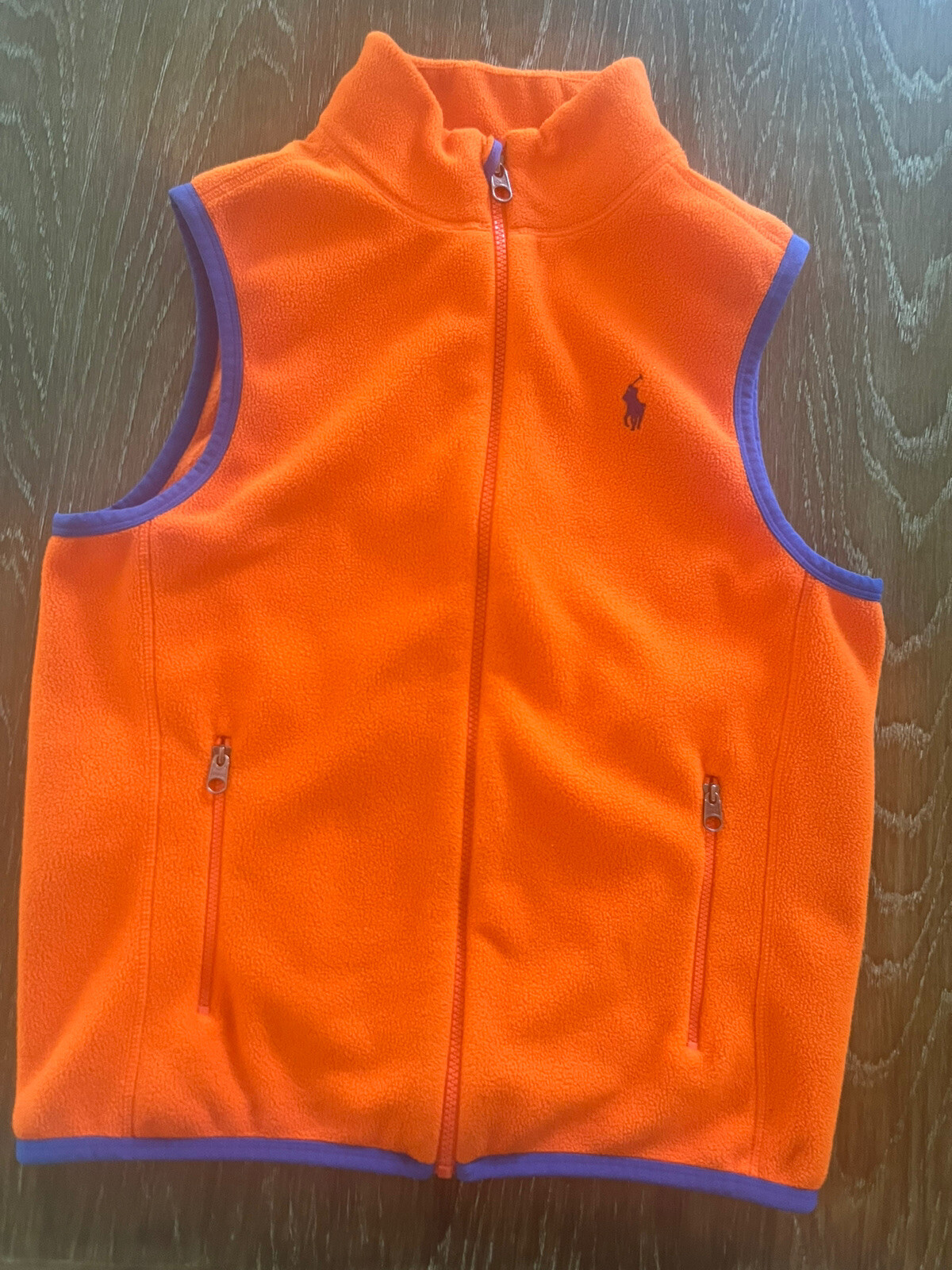 Polo Ralph Lauren arancione blu pile pony gilet giacca ragazzo giovane L 14 16