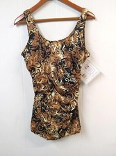 VTG It Figures WM 20W Bathing Suit NWT 1 Piece Brown Scoop Neck Shorts Bottom