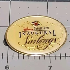 Disney Cruise Line Vintage Enamel Pin Inaugural Sailings Gold Metal Pinback