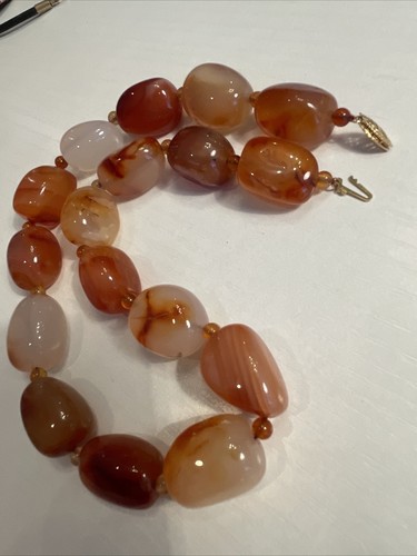 G.S.J. Agate Statement Necklace 14K Clasp Brown Quality Natural Stones 17” - Picture 5 of 8