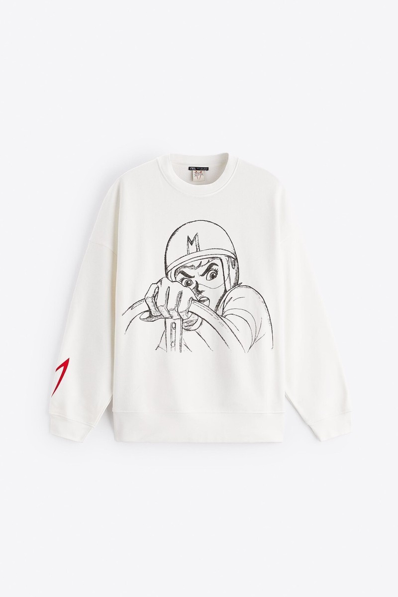 New Zara Speed Racer Sketch Sweatshirt 1277/413 White S New Zara Speed Racer Sketch Sweatshirt 1277/413 White S