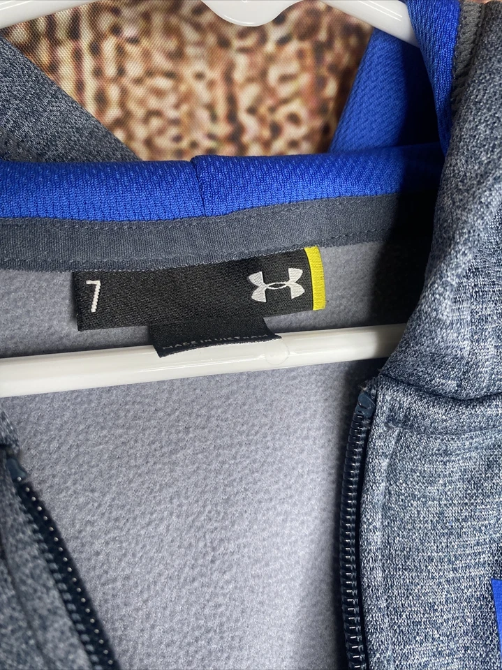 Under Armour Youth Size 7 Gray Blue Lined Zip Up Hoodie Sweatshirt Jacket EUC - Image 2 of 3